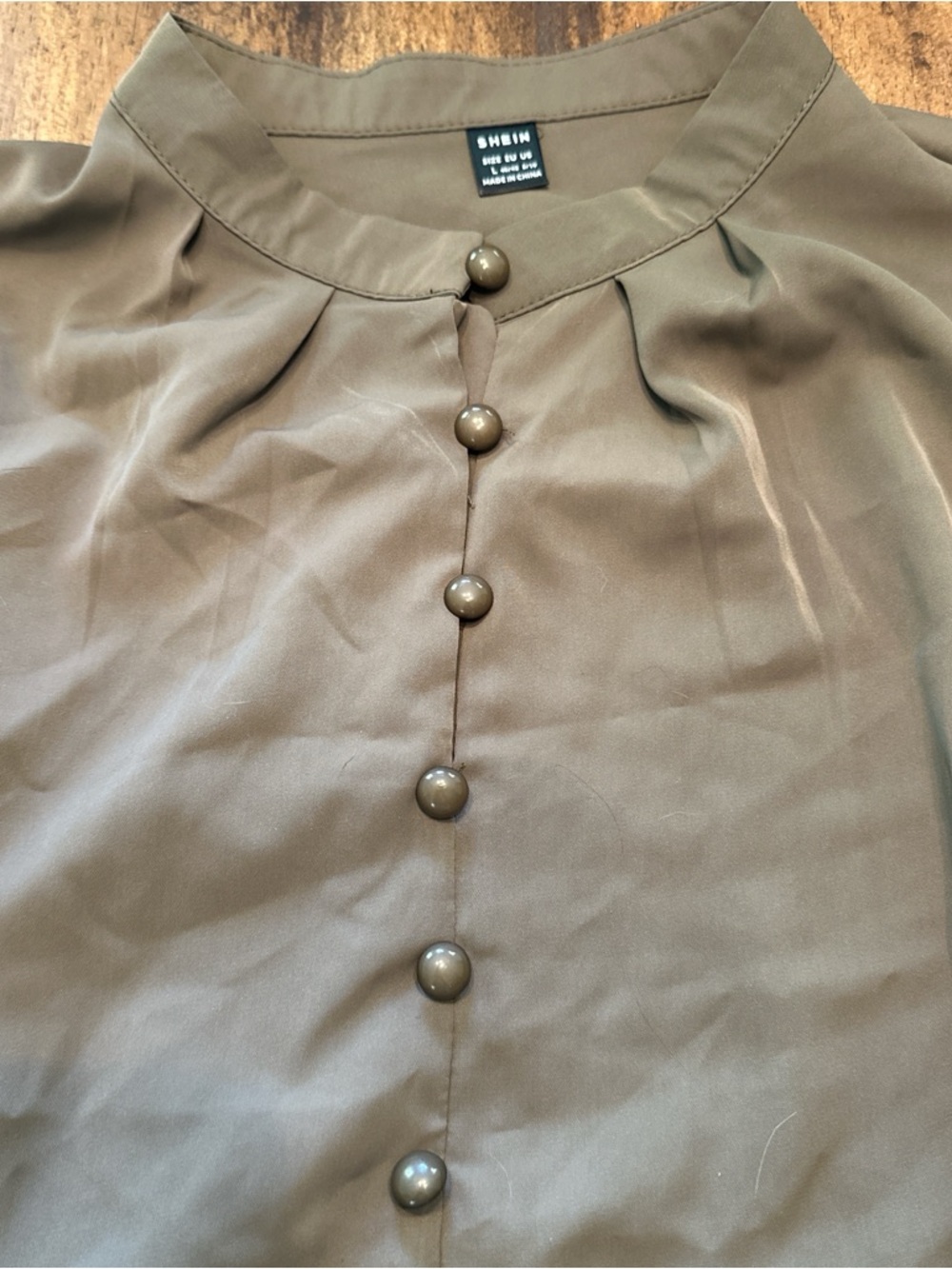 SHEIN Olive Taupe Button-Front Blouse